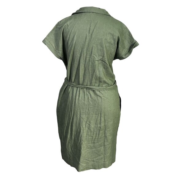 Old Navy Green Button-Up Belted Shirt Dress Short Sleeve Size S Linen Blend - Picture 3 of 10